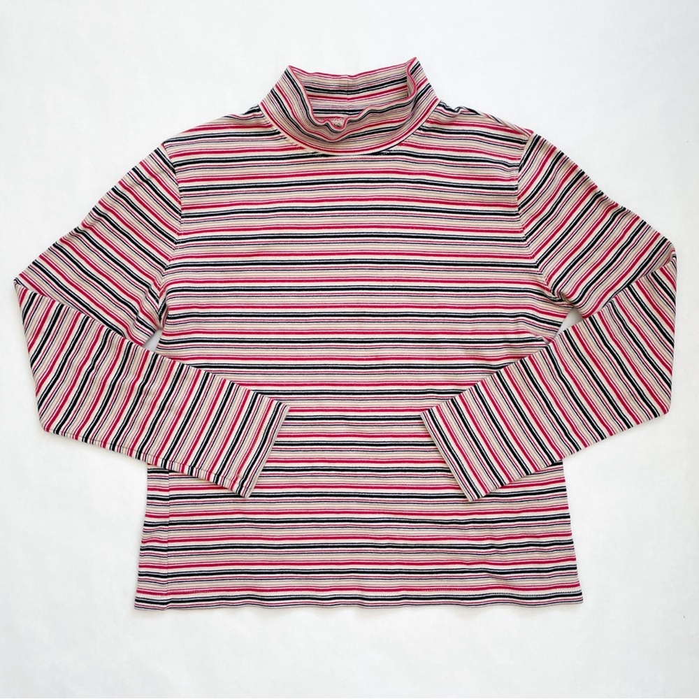 Vintage 90s St. John's Bay Red & Black Striped Heavyweight Cotton Turtleneck